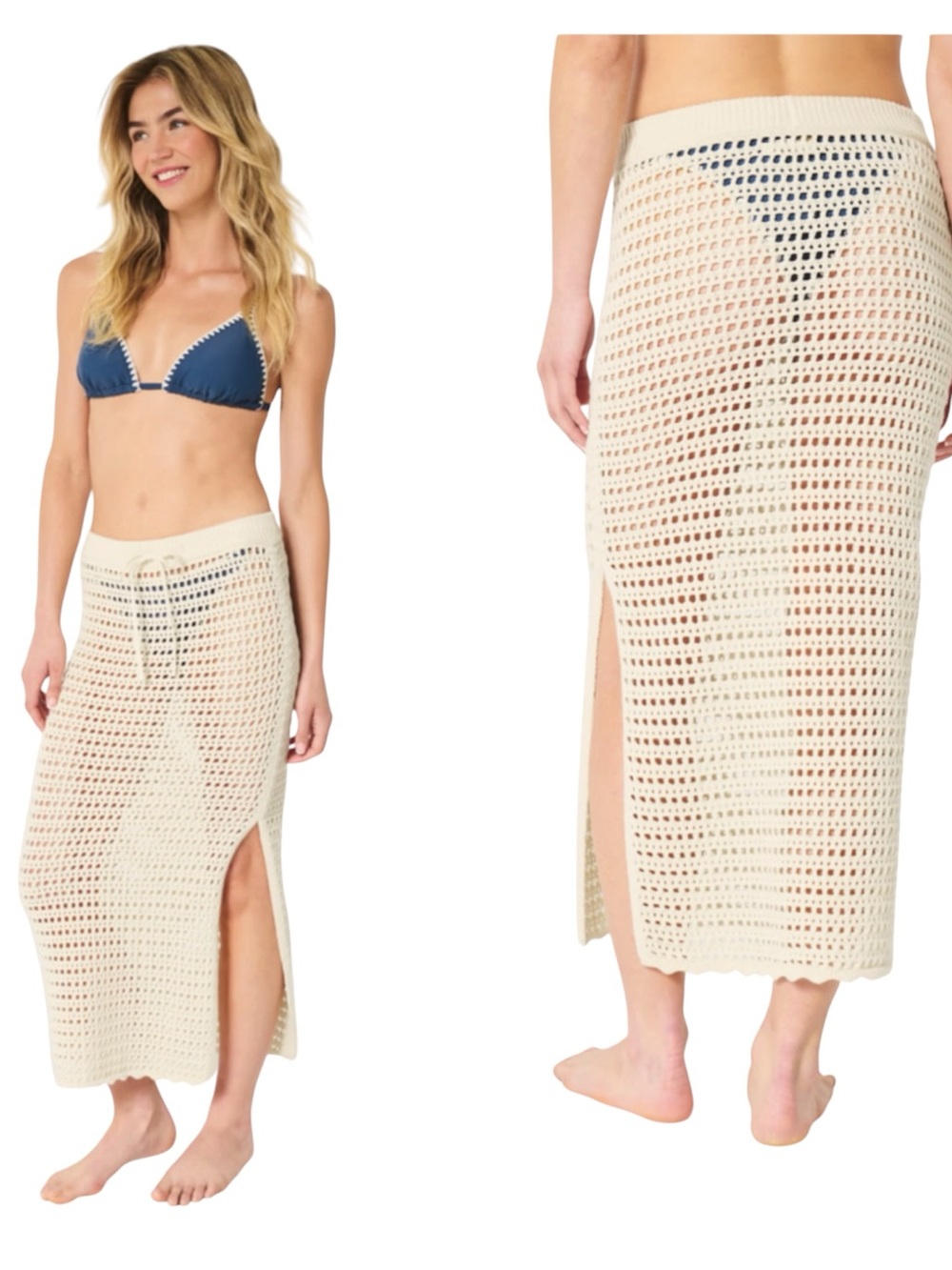 Hollister Crochet-Style Beach Summer Boho Ivory Cover Up Maxi Skirt S